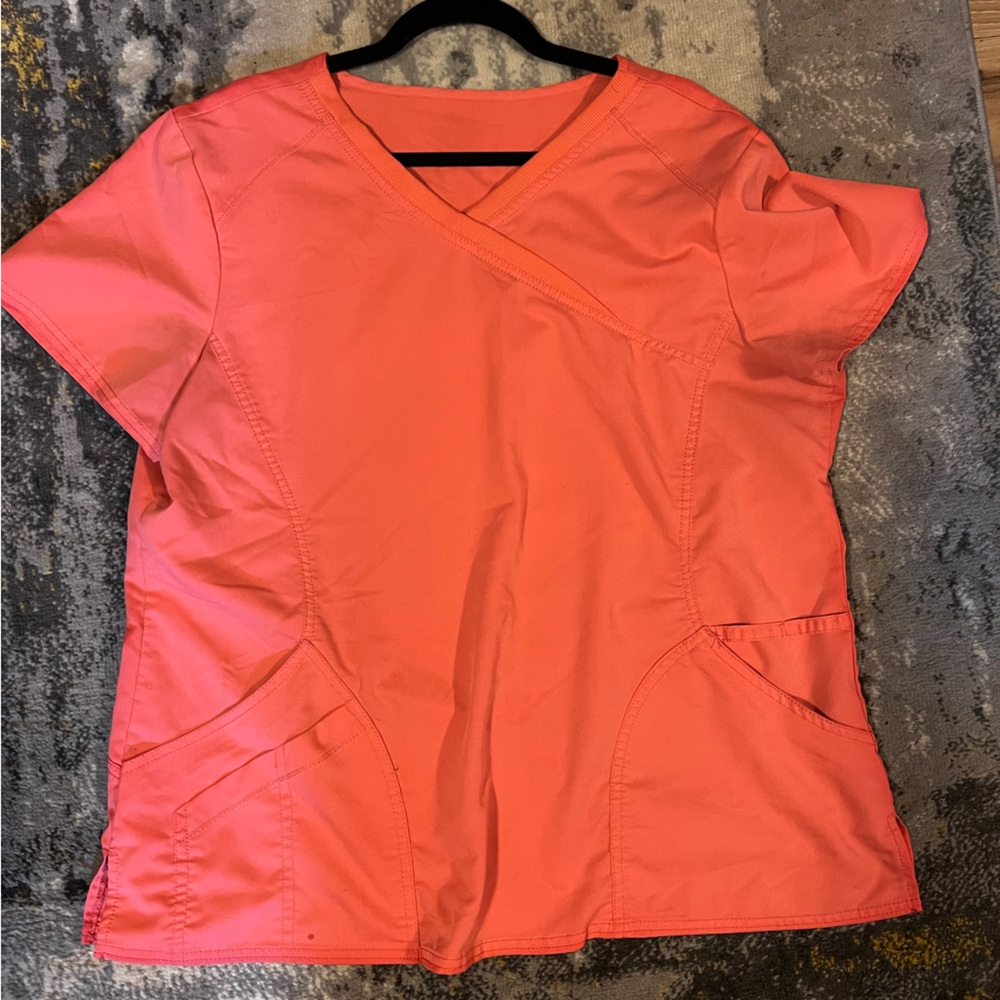 Coral V-Neck Scrub Top